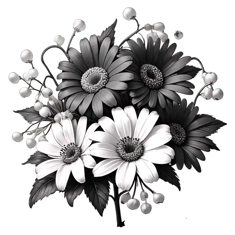 Daisys With Cherry Blossom And Lily Of The Valley Accents