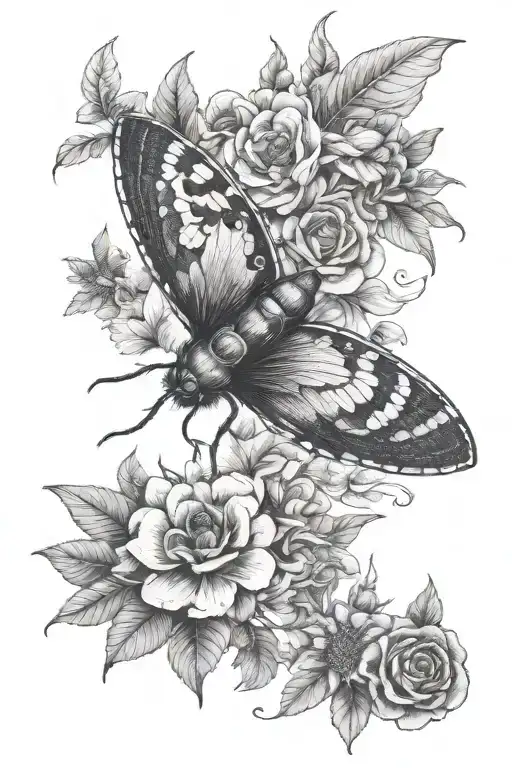 Death Moth Surrounded By Florals