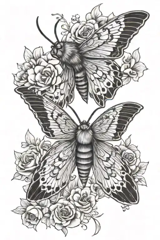 Death Moth Facing Upward Surrounded By Florals