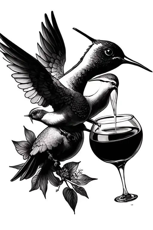 Cherub And Hummingbird Sipping Nectar