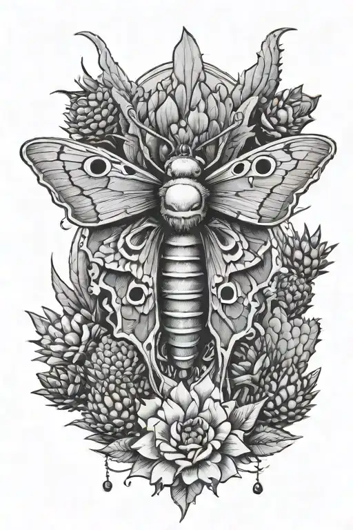 Death Moth Facing Upward Surrounded By Cacti