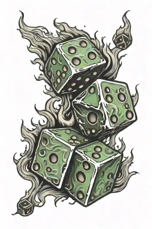 Two Dice In Flames In A Black And Green Scheme