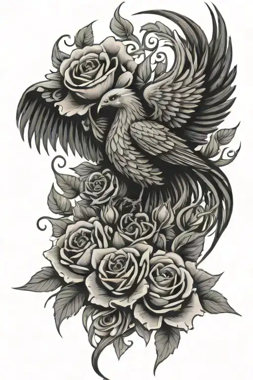 Phoenix Et Roses Intertwined