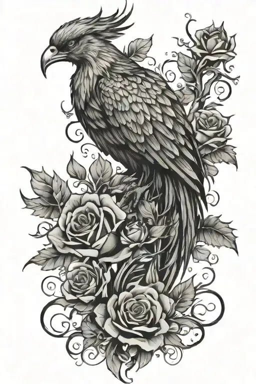 Phoenix And Roses Spine With Composition