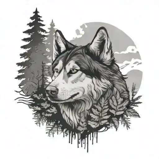 Husky And Forest Surrounded