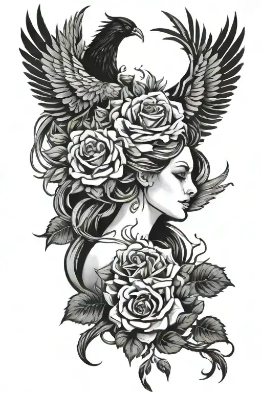 Phoenix And Roses Spine Woman Goddess All