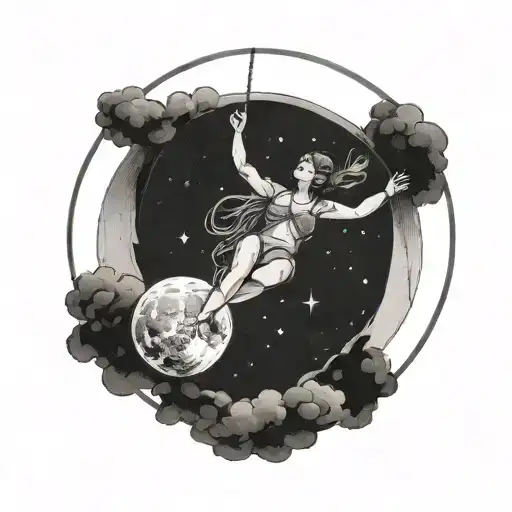 Aerial Dance Hanging From The Moon