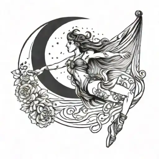 Aerial Dance Girl Hanging From Half Moon