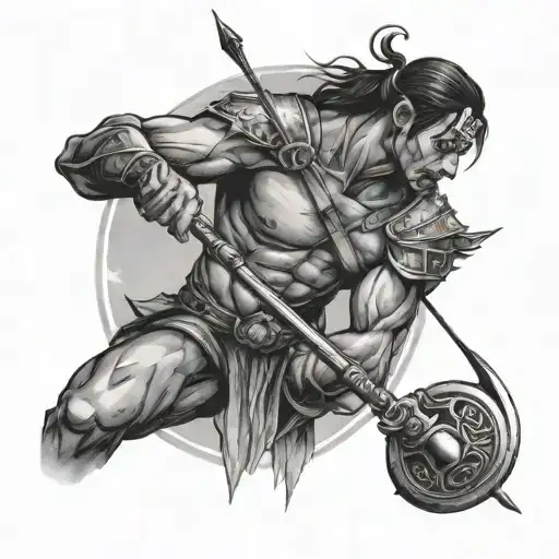 Create Me A Warrior Male Pulling Back A Bow And Arrow In A Fierce Battle