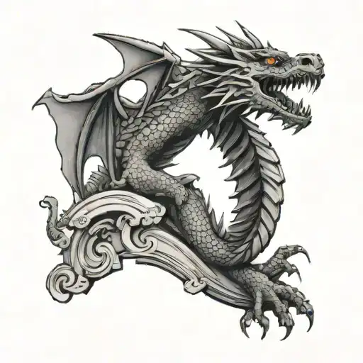 Menacing Dragon Climbing Down A Wall