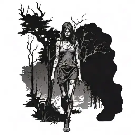 Girl In The Woods Sacrifice Dark Silhouette Standing Realism Full Body
