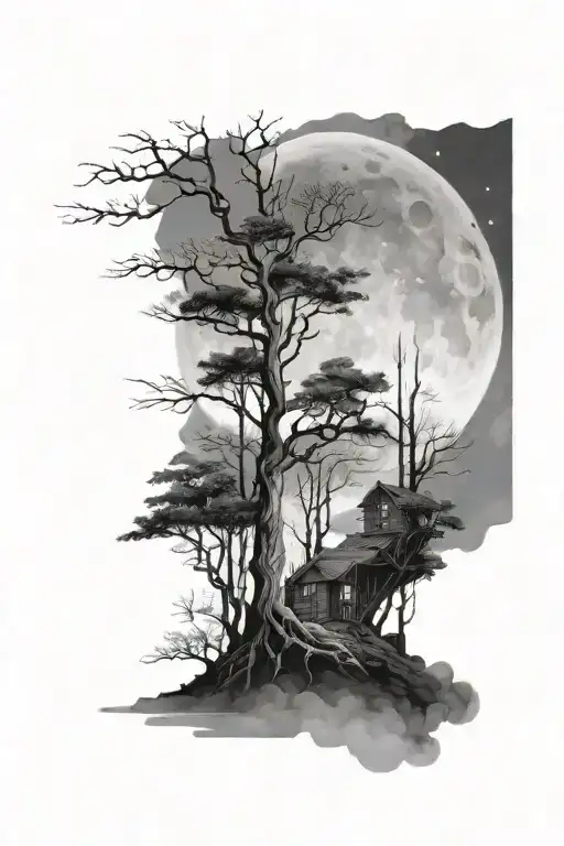 Lost Forest Of Piles Of Loneliness With The Light Of Courage Full Moon Night