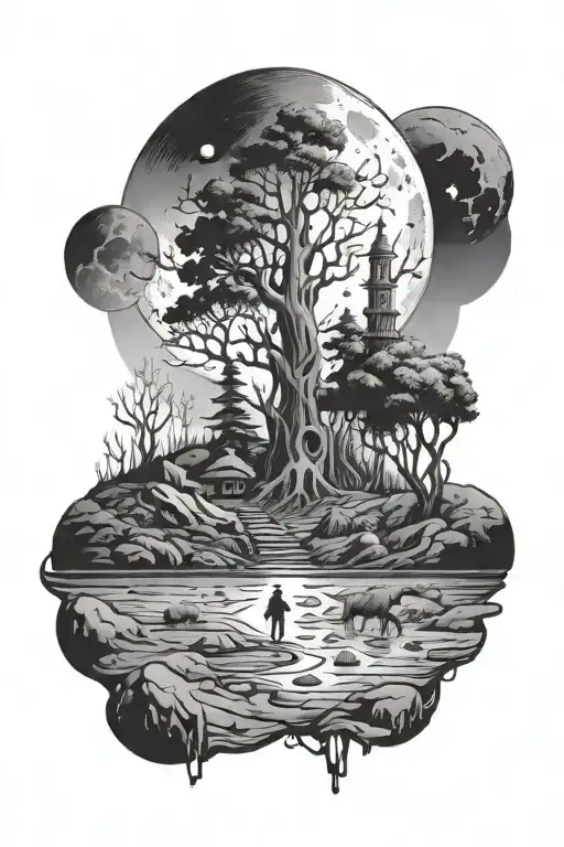 Lost Forest Of Piles Of Loneliness With Light Of A Full Moon