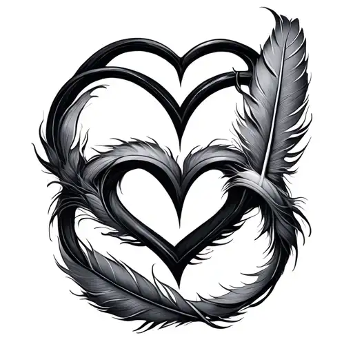 Create A Tattoo Model With A Intertwined Feather And Heart Of An Infinite Symbol
