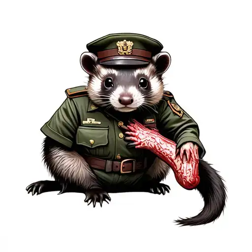 Ferret In A Military Uniform Clutching Its Lost Limb