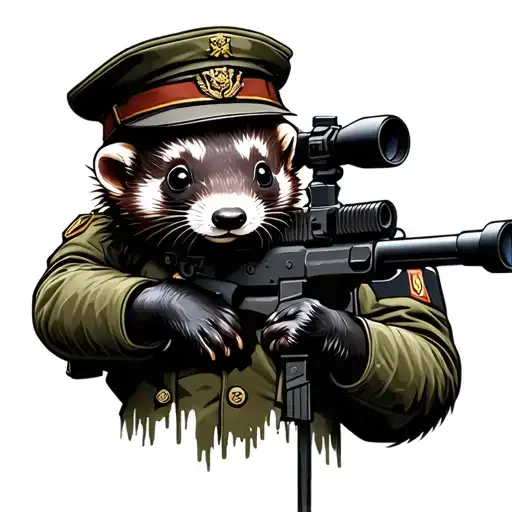 Ferret In A Military Uniform Looking Down A Sniper