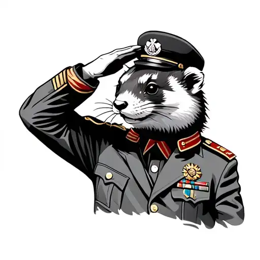 Ferret In A Military Uniform Saluting