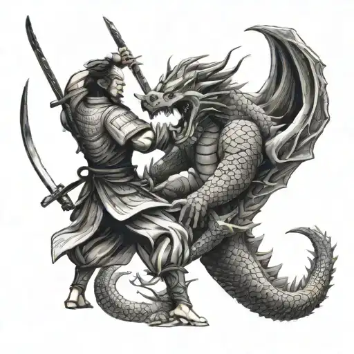 Samurai Fighting A Dragon