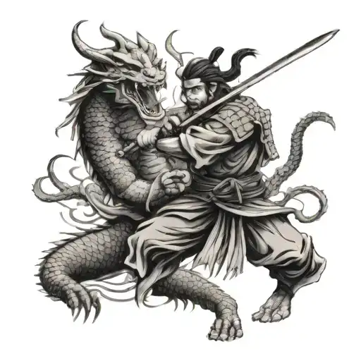 Samurai Fighting A Dragon