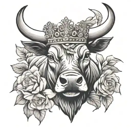 Spanish Bull With Crown Of Carnation Flowers