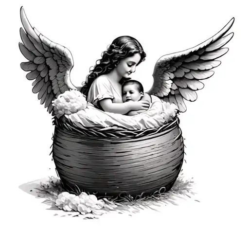 Storch Sack Filled With A Baby Angel Mother