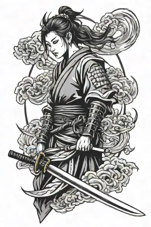 A Woman Samurai Sleeve Tattoo Design
