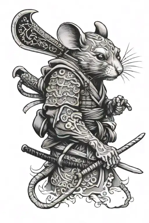 A Mouse Samurai Close Up Sleeve Tattoo Design Combining