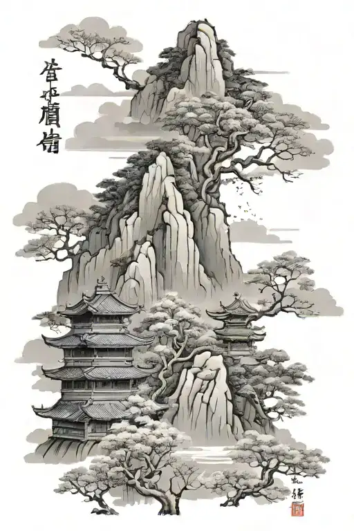 Mountian And Chinese Writing Poetry