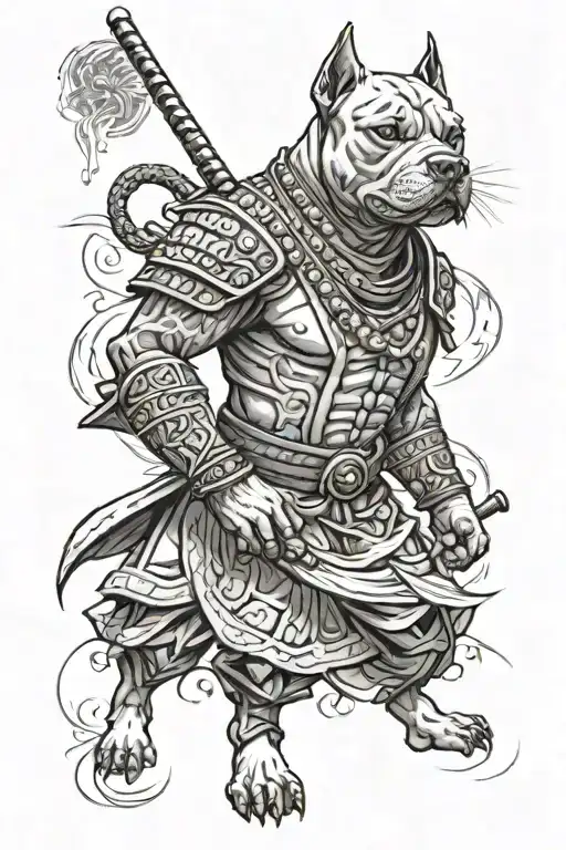 A Pit Bull Samurai Sleeve Tattoo Design