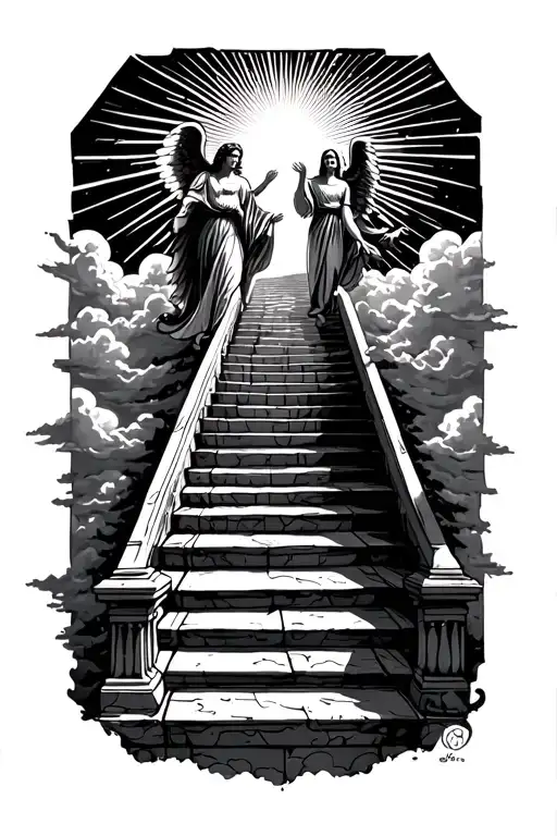 Stairway To Heaven Walking Up Stairs Angels Sun Rays Clouds Heaven Gate At The Top Of The Stairs