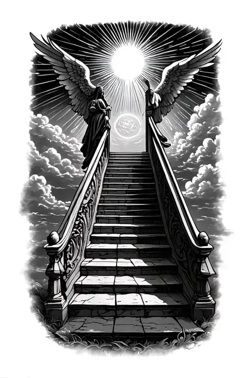 Stairway To Heaven Walking Up Stairs Angels Sun Rays Clouds Heaven Gate At The Top Of The Stairs