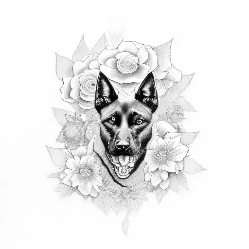 Black Malinois Whit Flowers