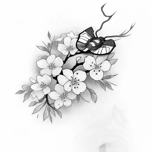 Moth With Cherry Blossom Branches