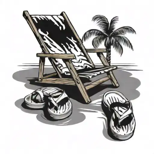 Beach Chair And Sandles Facing The Water