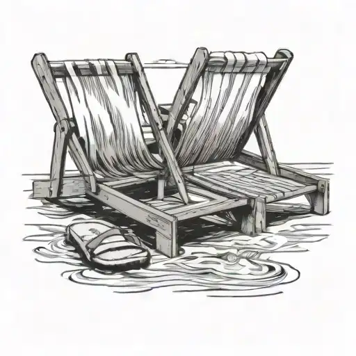 Beach Chair And Sandles Facing Away Towards The Water
