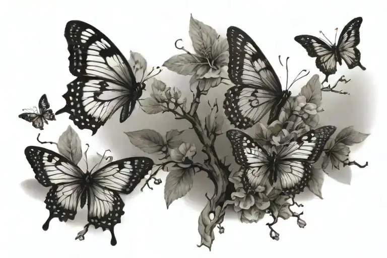 Butterflies Flying Around A Tree
