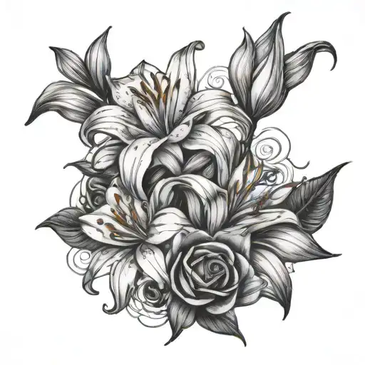 Lily Flower And Rose Intertwined