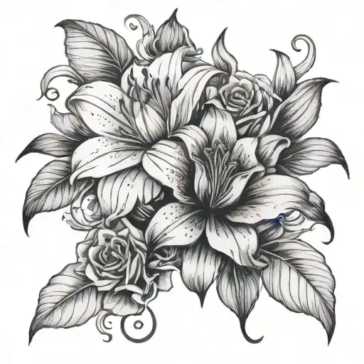 Lily Flower And Rose Intertwined