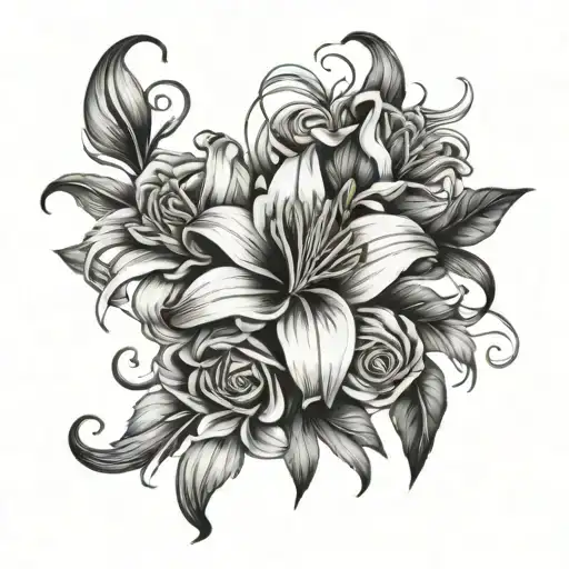 Lily Flower And Rose Intertwined Basic Tattoo Design