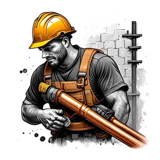Though Construction Worker With Copper Pipesand Concrete And Rebar In Background Forearm Sleeve
