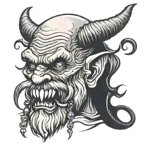 Split Tongue Old Man Krampus Demon With Bells Worn
