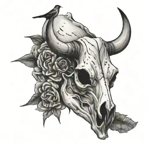 Cow Skull And A Cardinal Bird