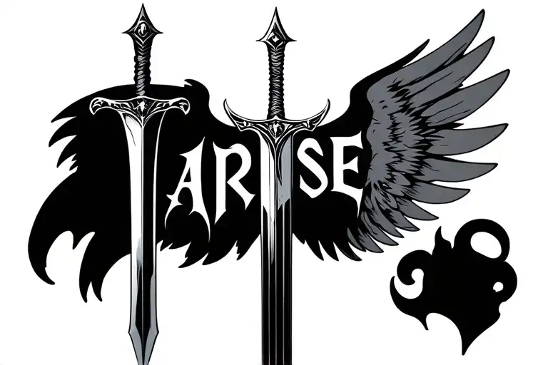 Arise Text Gothic Style With Sword And Wings
