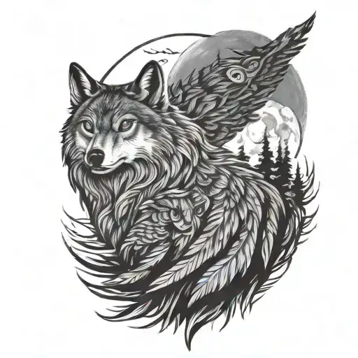 Howling Wolf And Owl