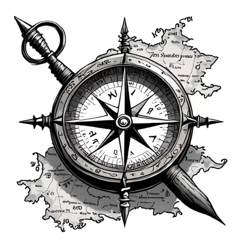 Compass Surrounded By A Treasure Map