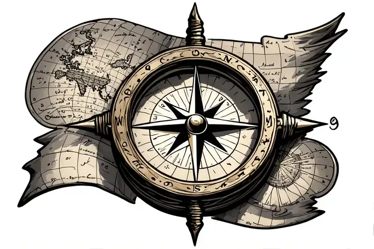 Compass Surrounded By A Treasure Map