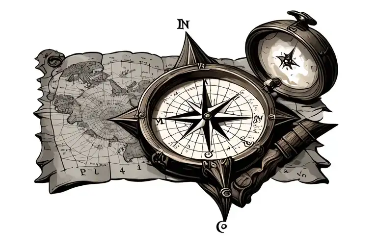 Compass Surrounded By A Treasure Map