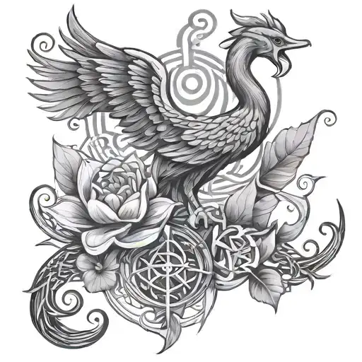 Phoenix And Anchor And Celtic Knots Lotus Flower