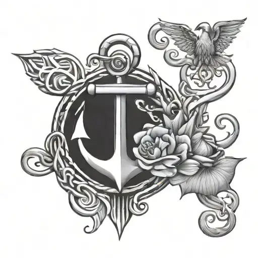 Anchor And Celtic Knots Lotus Flower And Phoenix