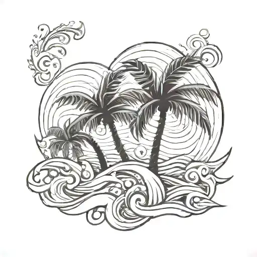 Palm Tree Waves Flowers